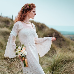 LÍ BAN DRESS Fairytale Custom Ceremony Dress, Natural, Hand-fasting, Sleeved Wedding Dress, Sleeved, Celtic Wedding Dress, Medieval. image 7