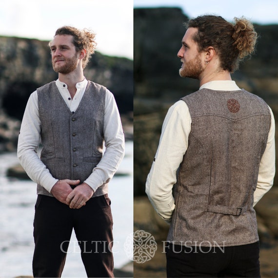 EARTHY CELTIC SHIELD Light Brown Tweed, Celtic Shield Waistcoat