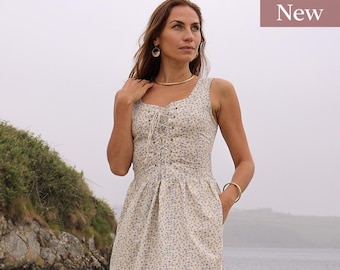 Stella Linen Dress in Cream Floral Rose. Beautiful Flowing Loose- Fitting  Dress.. .floral Linen Dress - Etsy