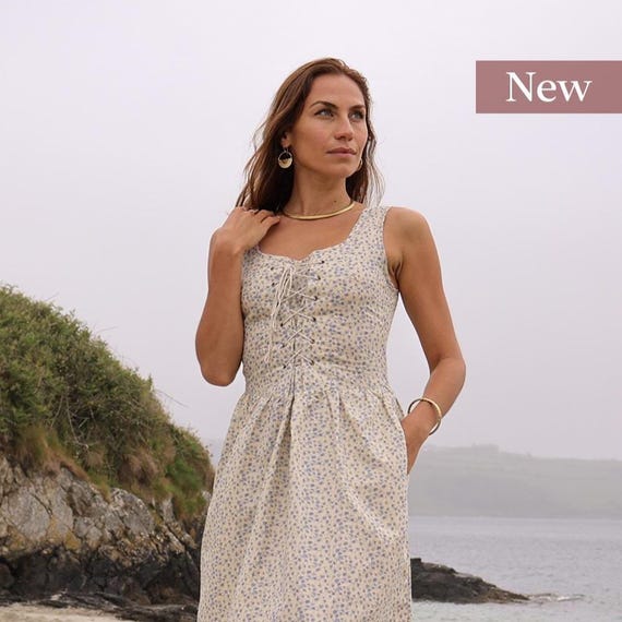 Iris Floral Linen Dress with corset 2XL - 18 UK / Floral Iris Floral Linen Dress with corset 2XL - 18 UK / Floral