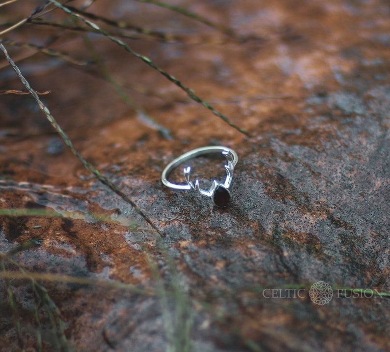 Reg Garnet Stone, Red Stone Ring, Semi-precious stone ring, valentines ring, Stag ring, Celtic ring