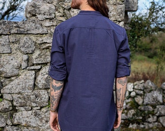 Camicia Donna Nonno Irlandese Lino Blu Cielo Senza Colletto Manica - Foto 10