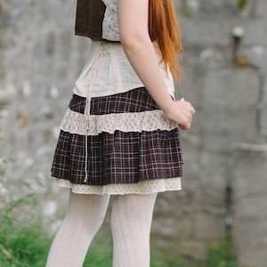 TARTY TARTAN SKIRT | Lacey Wrap Tweed Wool Skirt, Folk Skirt, Mori Kei Skirt, Woman's Kilt, Short Wrap, Steampunk, Kilt, Celtic Fusion