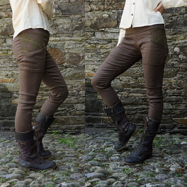 COMBAT LINEN TROUSERS | Brown Tweed Trouser/Leggings, Bestseller, slim fit trousers, Combat leggings, High waist trousers, Casual trousers