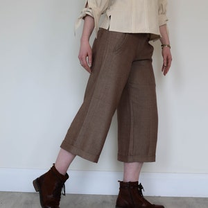 Capris, womans capris, womans short trousers, designer trousers, herringbone capris, cottage core trousers, folk trousers, cottage core fashion