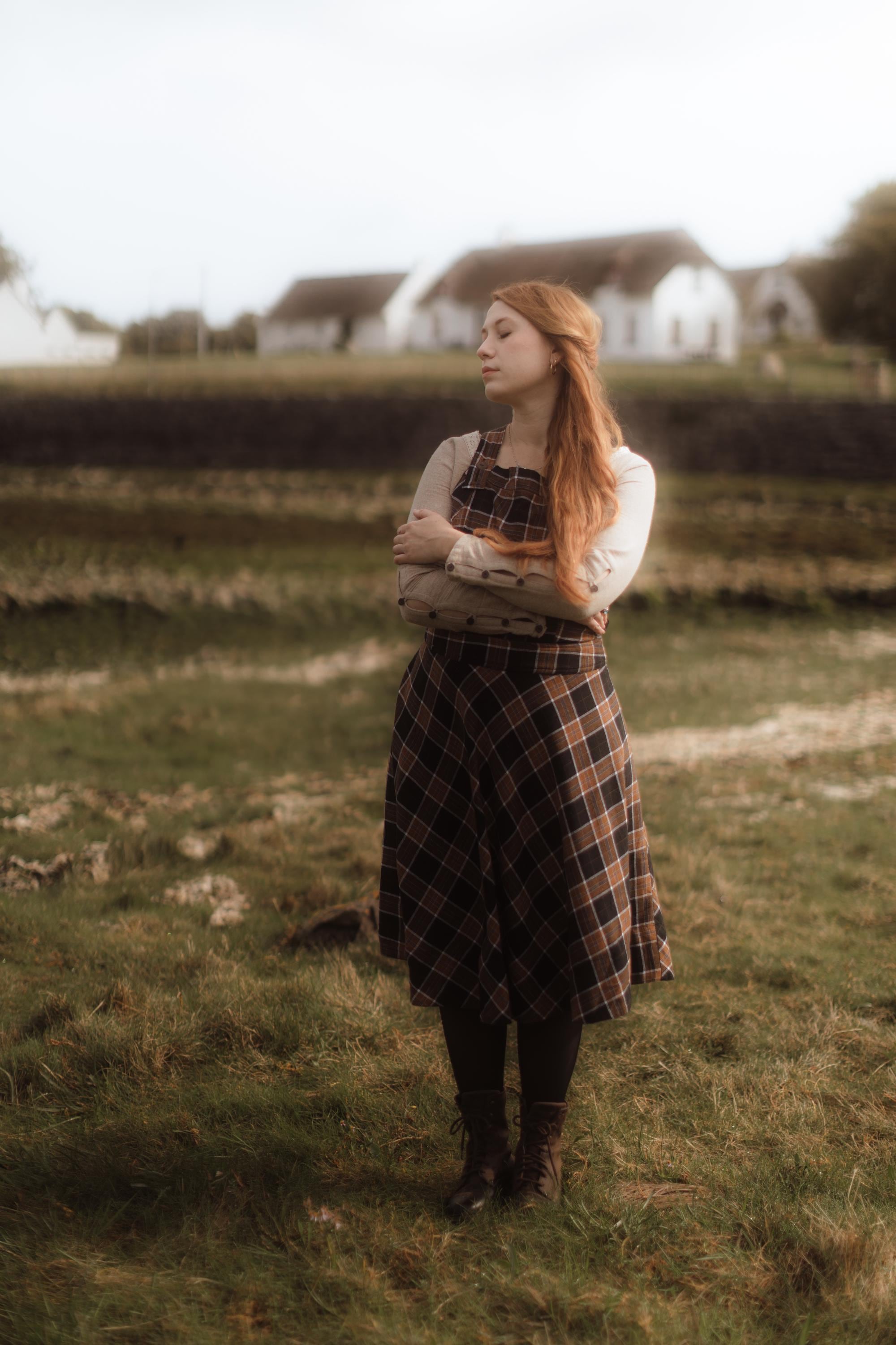 brown check pinafore dress Coffee Plaid Pinafore Dress / Blouse (Brown)