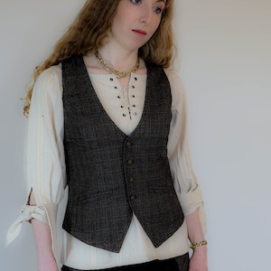 Womans vest, black vest, womans tweed vest, irish tweed vest, celtic vest, irish designer clothing, womans waistcoat