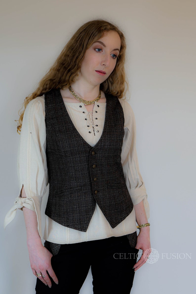 Womans vest, black vest, womans tweed vest, irish tweed vest, celtic vest, irish designer clothing, womans waistcoat