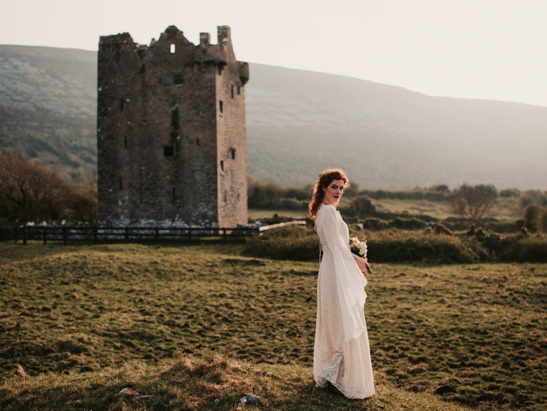 BEALTAINE WEDDING DRESS Hand-fasting, Sleeved Bridal Dress, Fairytale Wedding Dress, Cotton Wedding Dress, Celtic Wedding Dress, Medieval. image 9