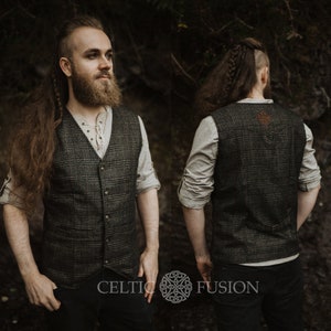 OAK CELTIC SHIELD | Tweed Waistcoat, Oak Tweed, Men's Vest, Wool, Wedding Vest, Woodland Wedding, Folk, Alternative Wedding, Vintage