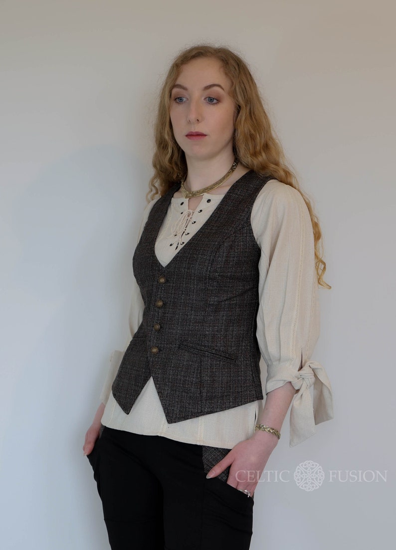 Womans vest, black vest, womans tweed vest, irish tweed vest, celtic vest, irish designer clothing, womans waistcoat