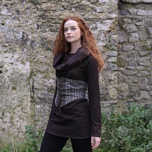 Autumn Pullover, Fall Pullover, Celtic Ladies Clothing, Pagan Women, Handwoven Clothing, Pagan Clothing, Green Cowl Neck Dress, Cowl Tunic Dress, Brown Cowl Neck Dress, Long Sleeve Cowl Neck Dress