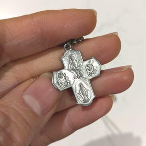 Vintage Catholic Four-Way Cross Medal Necklace – Religious Pendant with Chain