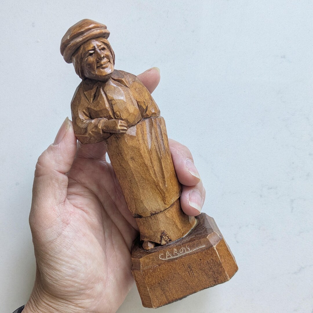 Vintage Hand-carved Wood Figurine – Signed 
