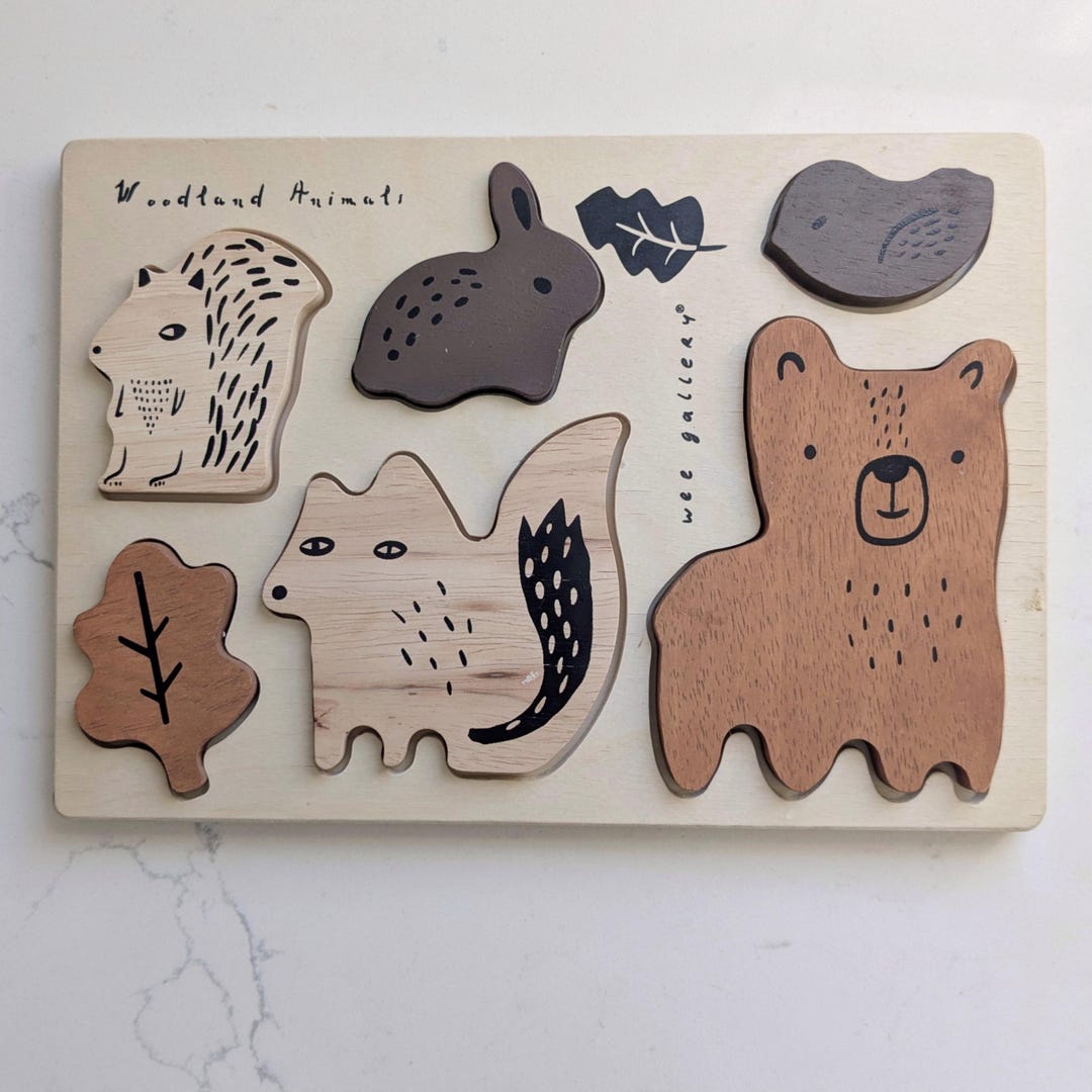 Woodland Animals Wooden Puzzle Board | Montessori Style Kids Toy | Bear ...