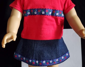 red denim skirt outfit