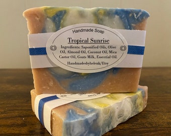 Tropical Sunrise soap, artisan soap, Moisturizing soap, birthday gift, get well gift, goats milk soap
