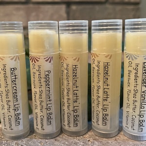 Shea butter lip balm, multiple flavors to choose from, creamy lip balms, homemade lip balm