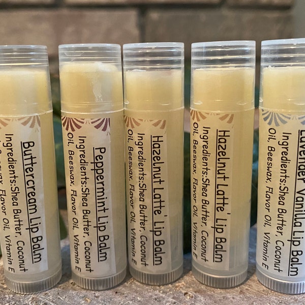 Shea butter lip balm, multiple flavors to choose from, creamy lip balms, homemade lip balm