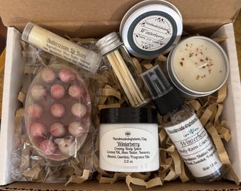 Winterberry Bath Gift Set, Shea Butter Chapstick, Lotion, Candle