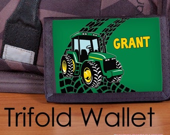 Boys Wallet, Personalized Wallet, Tractor wallet, Trifold Nylon Wallet