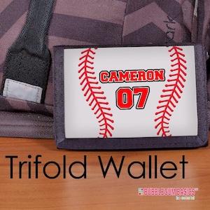 Cartera de béisbol, Cartera de béisbol para niños, Cartera personalizada, Cartera triple de nailon