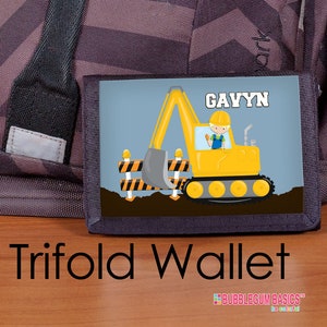 Cartera de excavadora, cartera para niños, cartera personalizada, cartera triple de nailon, cartera de construcción, bulldozer