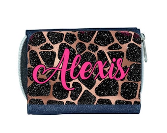 Personalized Giraffe Print Genuine Leather Small Framed Wallet Personalized Giraffe Print Genuine Leather Small Framed Wallet