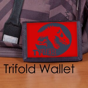 Monedero para niños, billetera de dinosaurios, billetera personalizada, billetera triple de nailon, billetera Dino, billetera Trex, billetera para niños