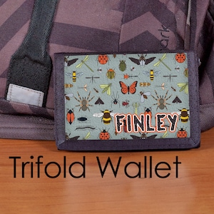 Monedero de niño personalizado, billetera de insectos, billetera personalizada, billetera triple de nylon, billetera de insectos, amante de los insectos, billetera para niños, billetera pequeña