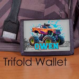 Monedero de camión monstruo, billetera para niños, billetera personalizada, billetera para niños, camión monstruo, billetera para niños, camiones monstruo