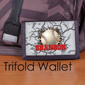Cartera de béisbol, Cartera de béisbol para niños, Cartera personalizada, Cartera triple de nailon, Cartera para niños