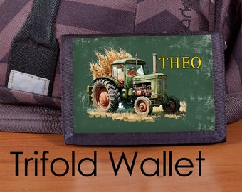Boys Wallet, Personalized Wallet, Tractor wallet, Trifold Nylon Wallet, Vintage tractor, boy wallet, boys wallet