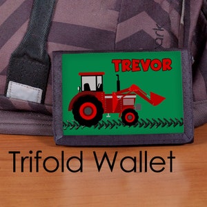 Cartera monograma, cartera tractor, cartera para niños, cartera personalizada, cartera triple de nailon, cartera para niños