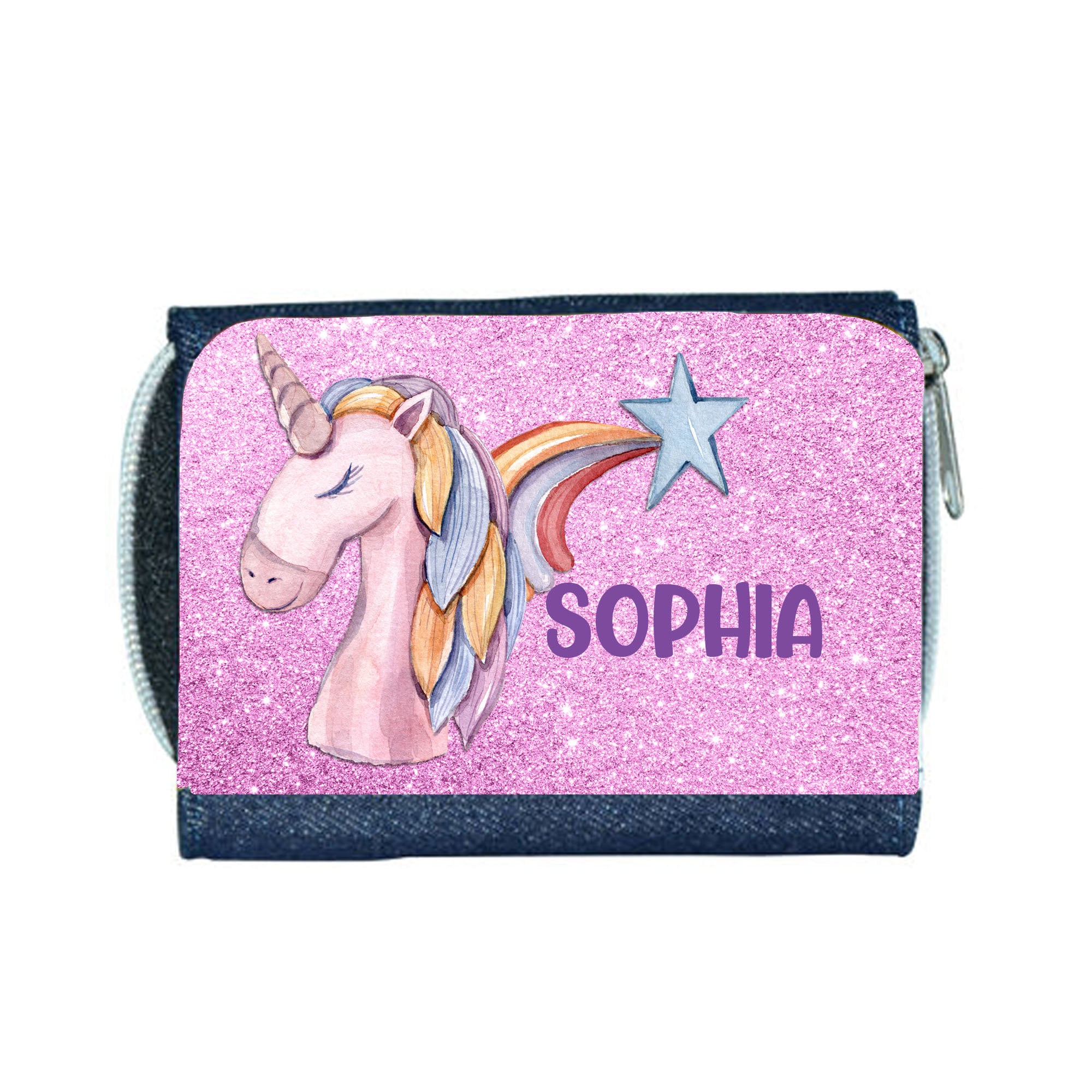 FFIY Mini Wallet Zip Around Cute Unicorn Holographic Coin Purse