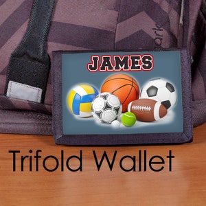 Monedero para niños, Monedero personalizado, Monedero triple, Monedero para niños, Monedero para niños, Deportes, fútbol, béisbol, fútbol