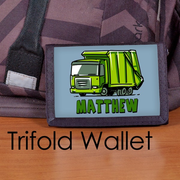 Boys Wallet, Garbage Truck, Wallet for boys, Trifold Wallet, Personalized Wallet, birthday gift, kids wallet