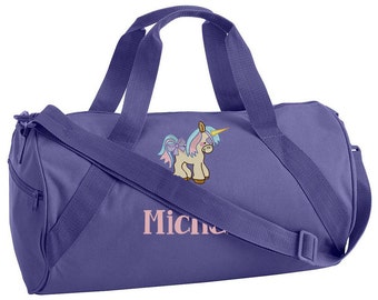 UNICORN Embroidered Duffel Bag - Canvas Duffel Bag - GIRLS Duffel Bag - School Sports Camp Bag Monogrammed Personalized Duffel Bag