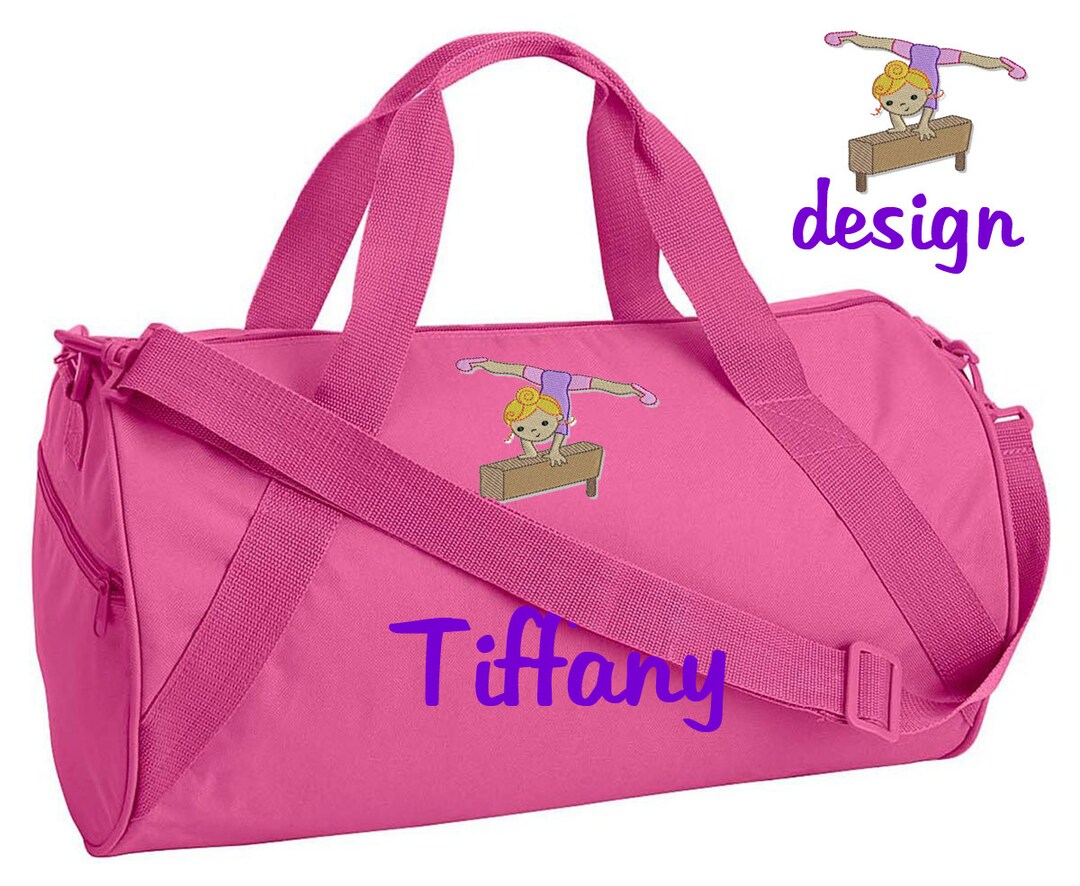 Custom Embroidered Monogrammed GYMNAST GYMNASTICS Hot Pink Duffel Bag