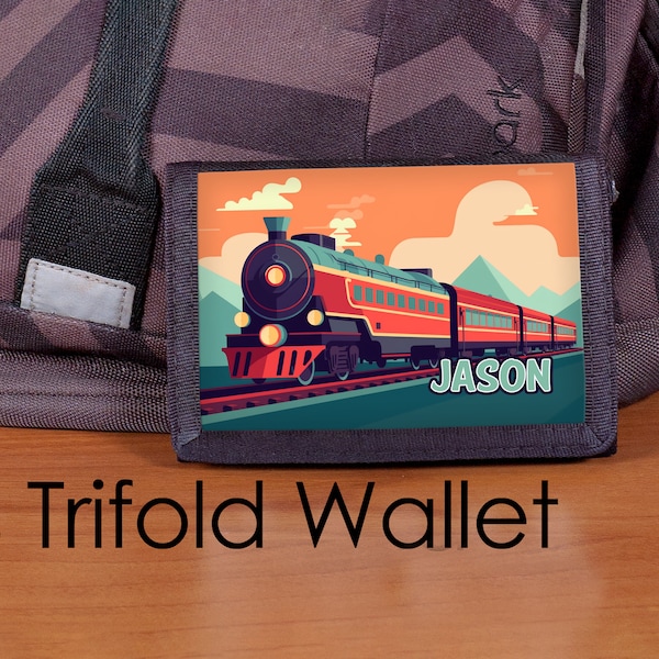 Boys Wallet, Personalized Wallet, Train wallet, Trifold Wallet, kids wallet, custom wallet, boy wallet