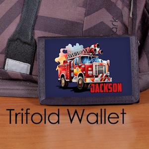 Camión de bomberos, billetera, billetera para niños, billetera triple, camiones de bomberos, billetera personalizada, billetera Firetruck, billetera para niños, billetera, billetera bombero