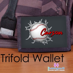 Cartera de béisbol, Cartera de béisbol para niños, Cartera personalizada, Cartera triple de nailon, cartera para niños, cartera para niños
