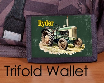 Boys Wallet, Personalized Wallet, Tractor wallet, Trifold Nylon Wallet, Vintage tractor, boy wallet, boys wallet