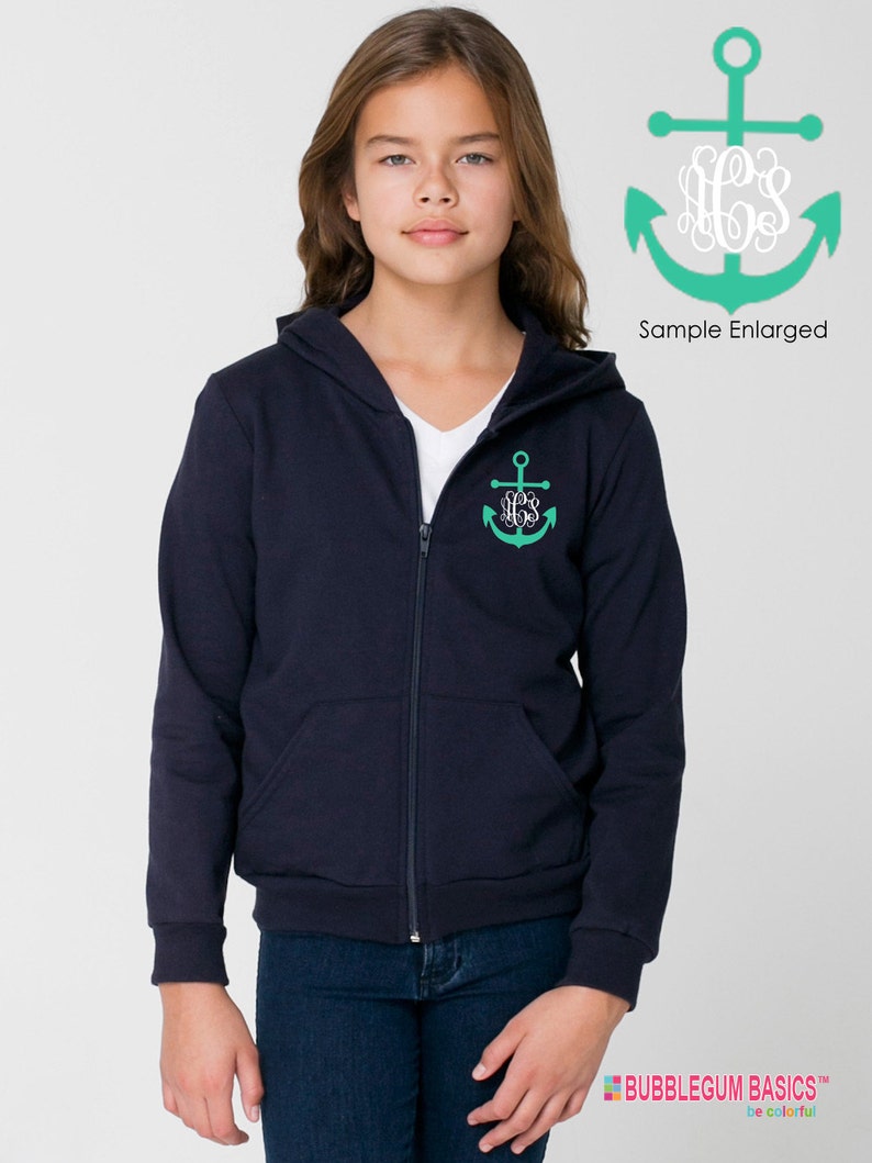 Custom Monogrammed Anchor Nautical Navy Full Zip Fleece Hoodie Etsy