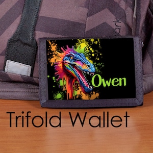 Boys Wallet, Dinosaur Wallet, Personalized wallet, Nylon Trifold Wallet, Dinosaur, Trex wallet, boy wallet