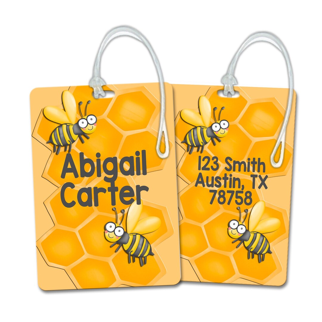 Bee Bag Tag Travel Bag Tag Luggage Tag Kids Bag Tag Etsy personalized-luggage-tags-choose-color-preppy-monogrammed-gifts