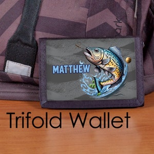 Monedero de pesca de lubina, billetera para niños, billetera triple, pesca de lubina, billetera personalizada, lubina, pesca, billetera para niños, billetera