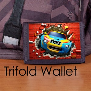 Boys Wallet, Race Car Wallet, Personalized wallet, Nylon Trifold Wallet, Racing wallet, Stock Car wallet, Race cars, Racing, Derby