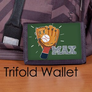 Cartera de béisbol, Cartera de béisbol para niños, Cartera personalizada, Cartera triple de nailon, Cartera para niños, Guante de béisbol