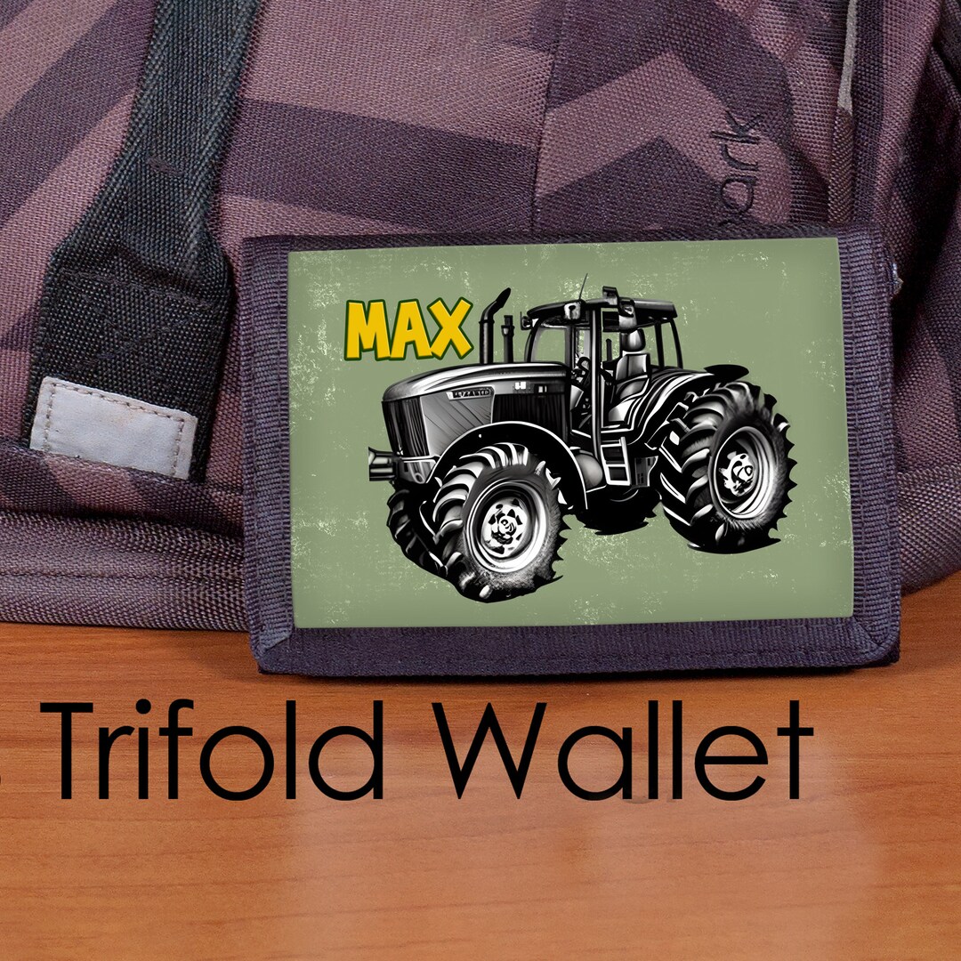 Boys Wallet, Personalized Wallet, Tractor Wallet, Trifold Nylon Wallet